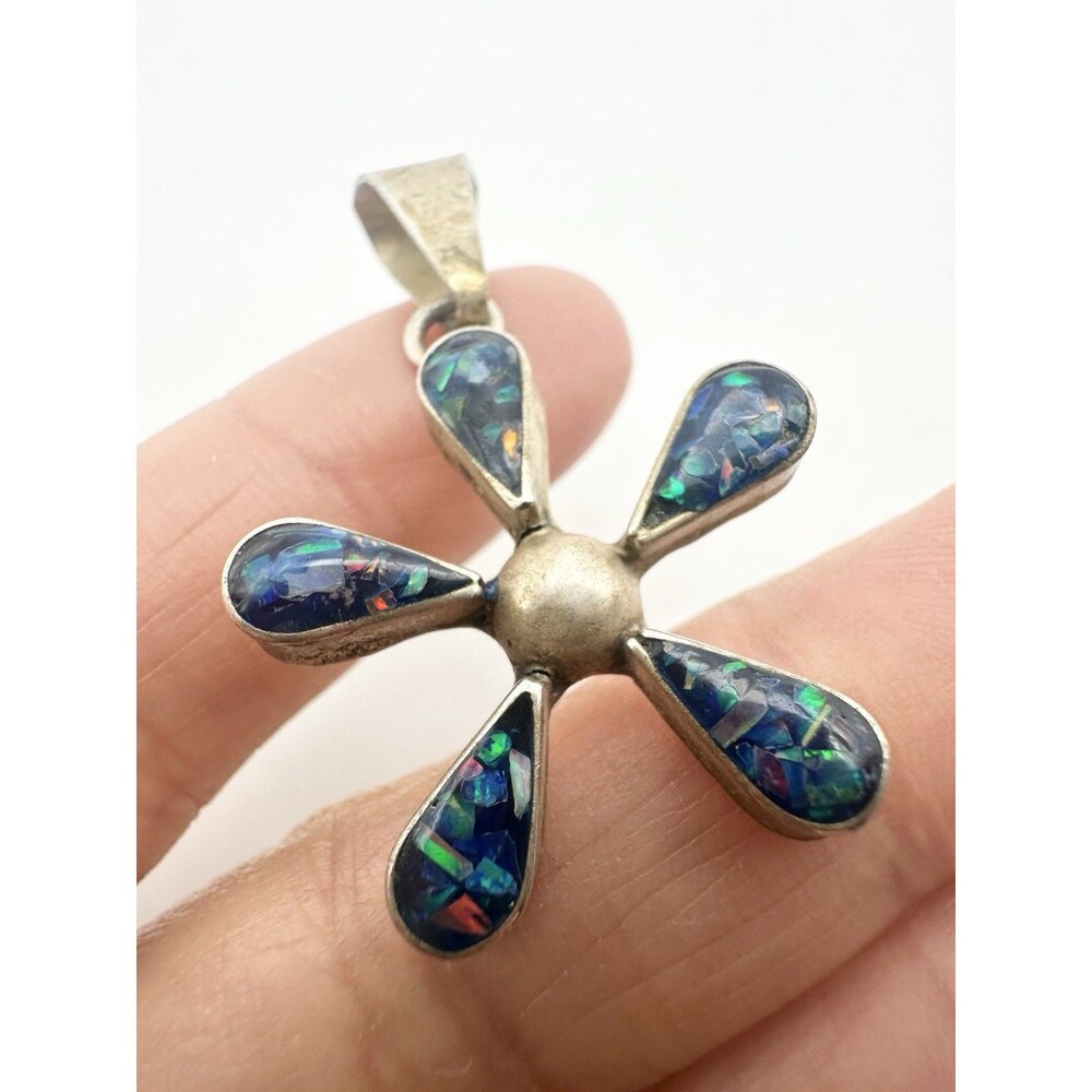 Mexico Silver Opal Flower Pendant